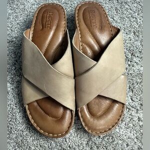 Born Lola Wedge Sandal Natural Tan EU 39 US 8 comfort leather cork wedge slip on
